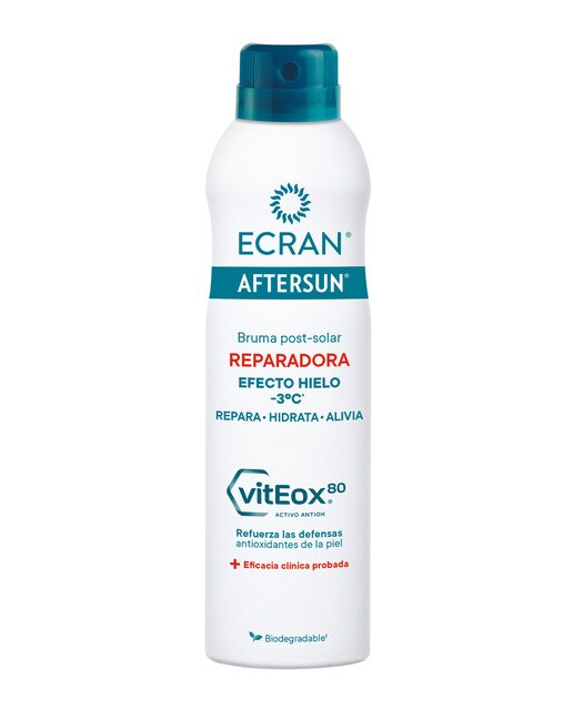 Aftersun spray reparador efecto hielo con Viteox Ecran