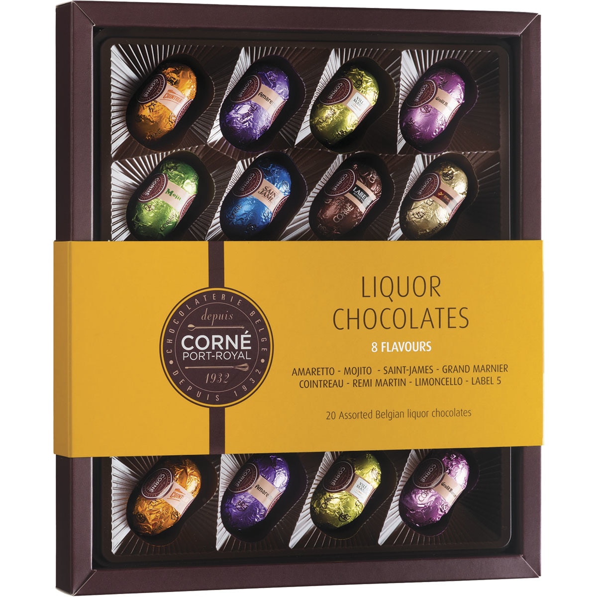 Assorted liqueur chocolates 8 flavours case 270 g · CORNÉ PORT ROYAL