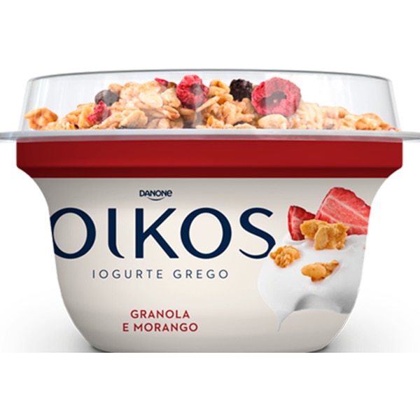 Iogurte Grego Topper Granola e Morango embalagem 118 g · Oikos
