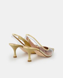 Women's slingback court shoes with a pointed toe and funnel heel