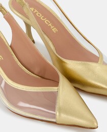 Women's slingback court shoes with a pointed toe and funnel heel