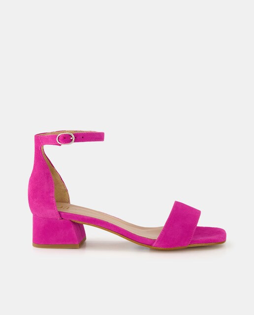 Women's high-heel sandals with a square toe, ankle strap and block heel