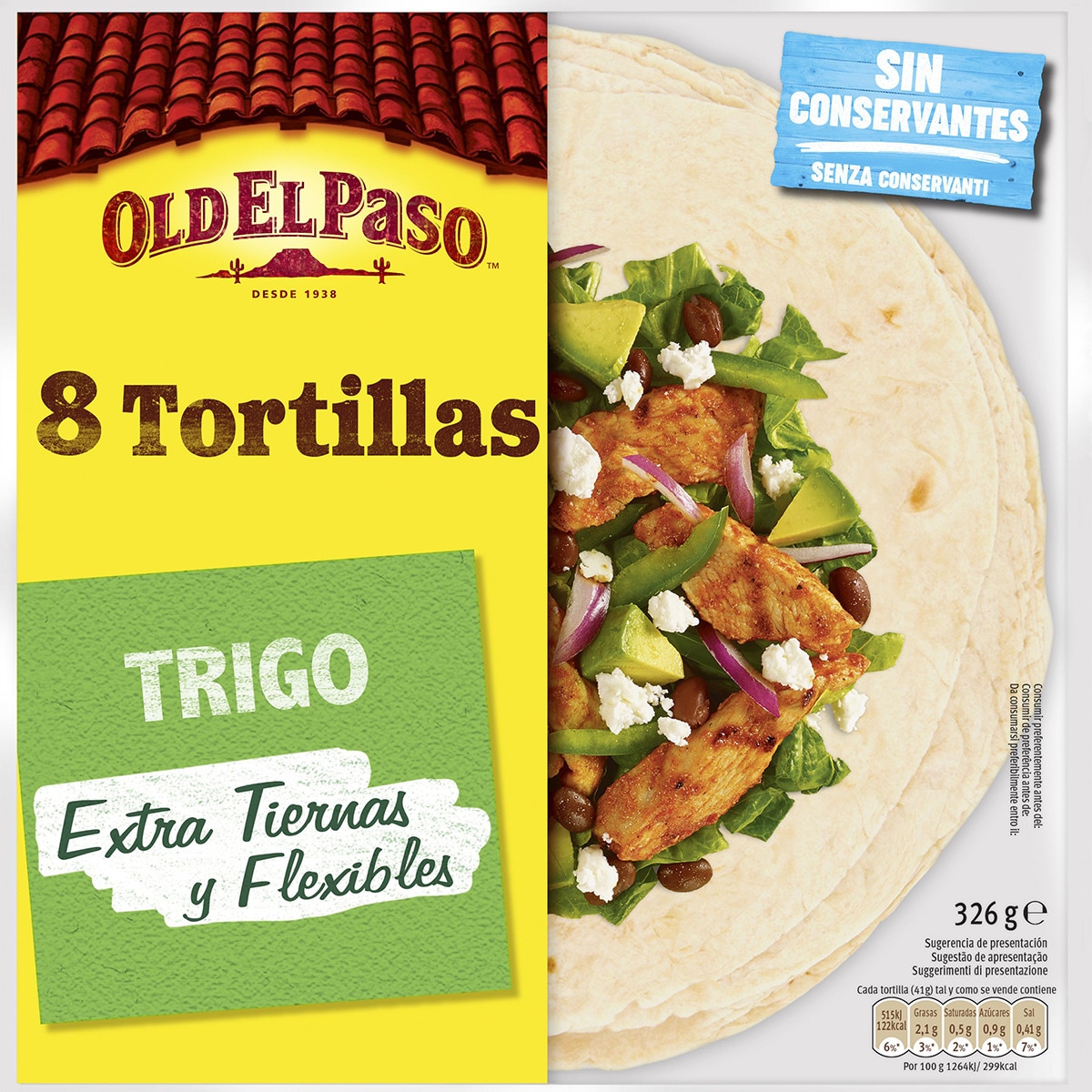 Tortillas de trigo extra tiernas y flexibles 8 unidades envase 326 g