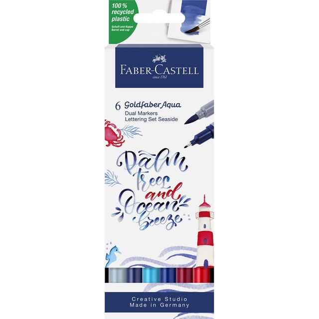Estuche 6 Rotuladores Doble Punta Acualerable GoldFaber Aqua Dual Marker Faber-Castell Multicolor.