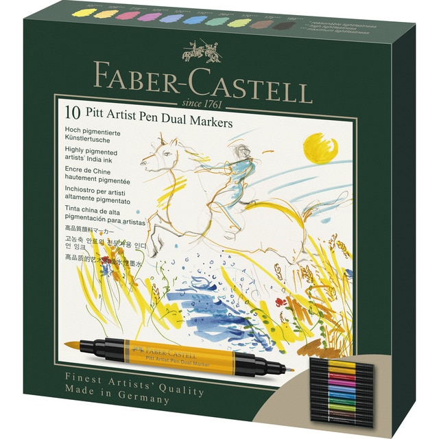 Estuche de cartón con 10 rotuladores Pitt Artist pen dual marker con doble punta Faber-Castell.