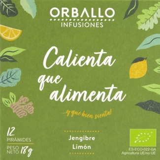 ORBALLO Calienta que Alimenta organic ginger and lemon tea case 12 pyramids