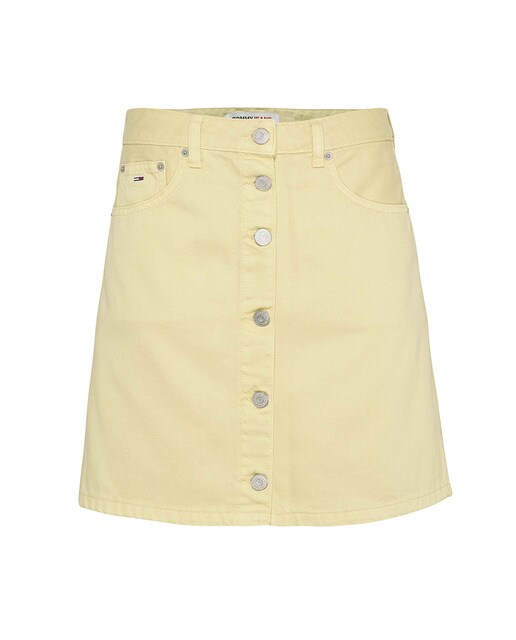 Mini-jupe en jean taille haute et fermeture boutonnée