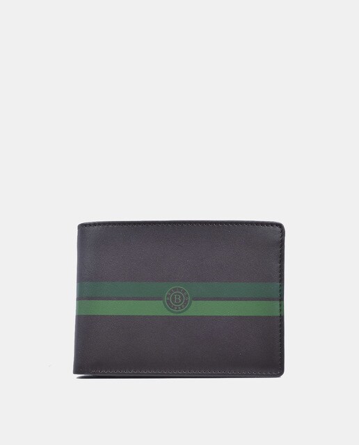 Brown leather wallet with coin pocket with green details