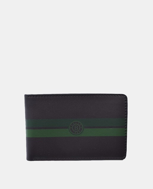 Brown leather card holder with green details