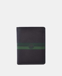 Brown leather vertical wallet with card holder with green stripes