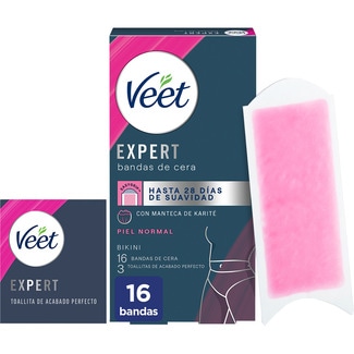 VEET Expert bandas de cera bikini con mantena de karité caja 16 unidades para piel normal