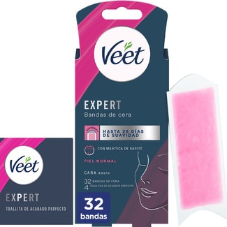 VEET Expert bandas depilatorias de cera para cara con manteca de karité caja 32 unidades
