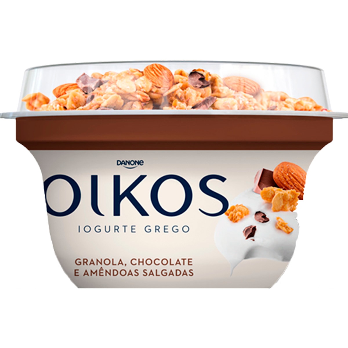 Iogurte Grego Topper Granola Chocolate e Amêndoa Salgadas embalagem 118