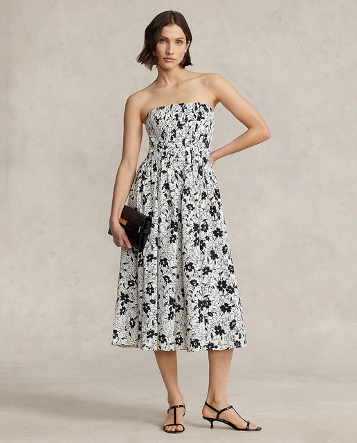 Vestido de lino con estampado de flores