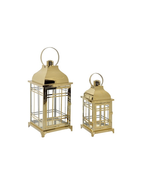 Farola set 2 metal cristal 22x22x57 dorado