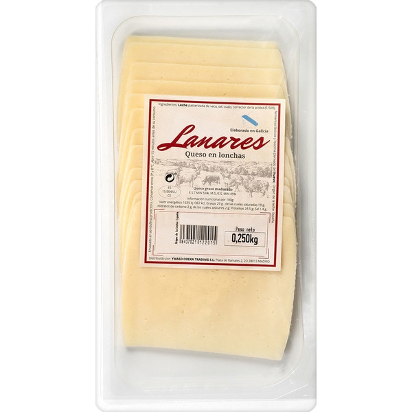 LANARES queso de vaca de barra en lonchas envase 250 g elaborado con leche pasteurizada