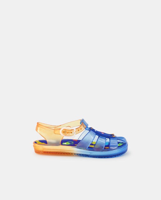 Baby boys' navy blue jelly sandals with fantasy details and buckle fastening