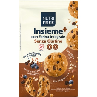 Nutrifree Biscoitos Insieme + com Farinha Integral sem Glúten Chocolate e Mirtilo embalagem 250 g