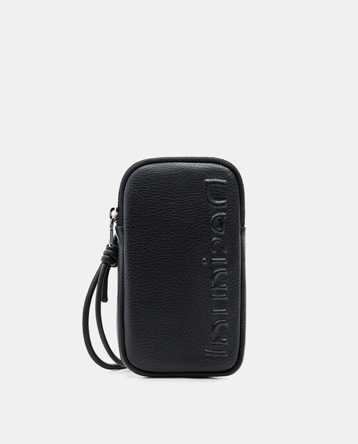 Black faux leather mobile bag with logo