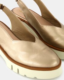 Women's slingback platform court shoes with a round toe and block heel