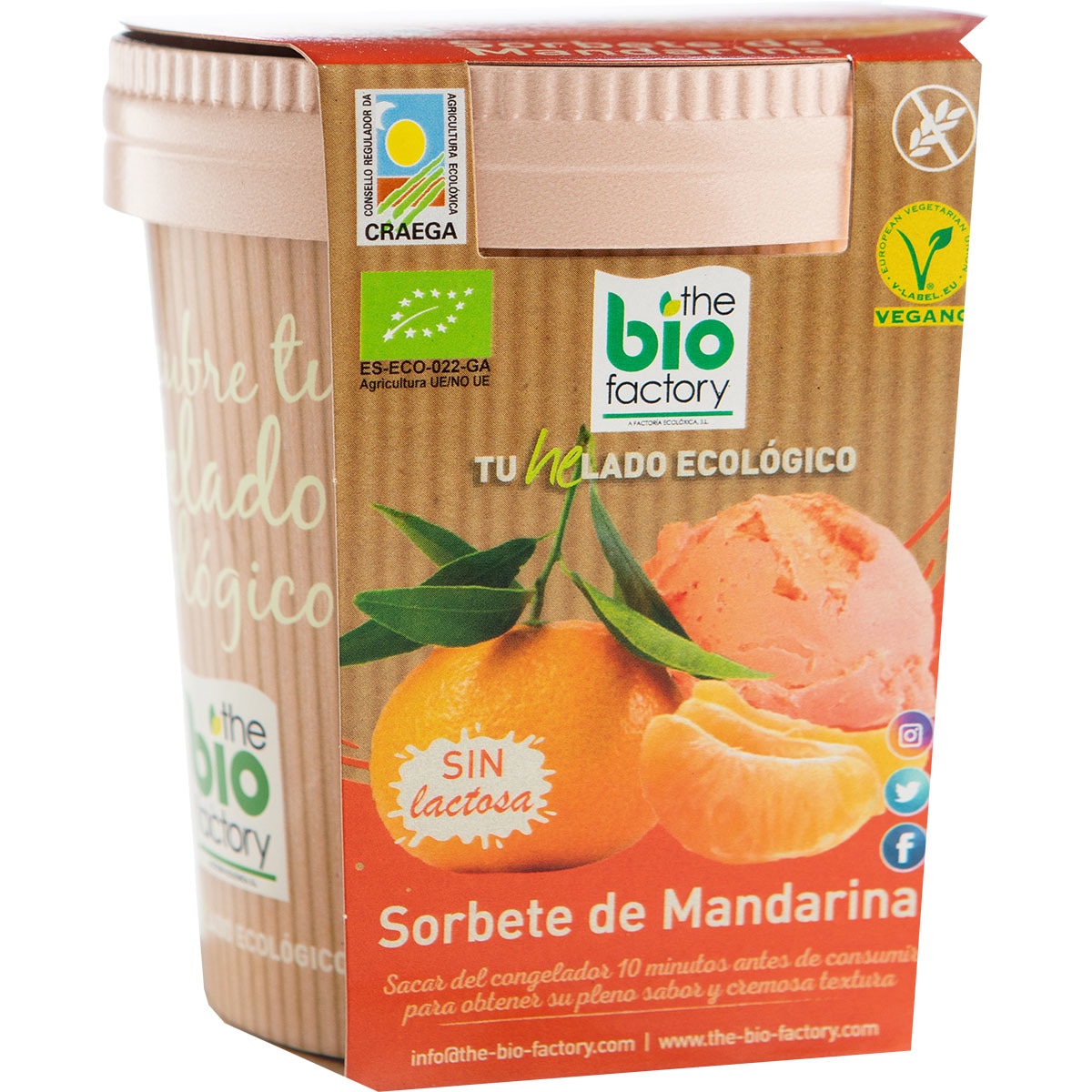 Sorbete ecológico de mandarina sin gluten y sin lactosa tarrina 500 ml