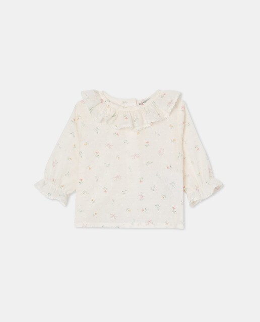 Printed long-sleeve T-shirt with ruff collar