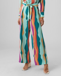 Pantalon femme imprimé avec nœud à la taille