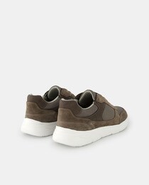 Men's taupe low-top running trainers with stretch laces and EVA sole