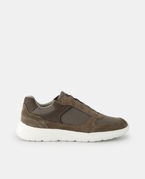 Men's taupe low-top running trainers with stretch laces and EVA sole