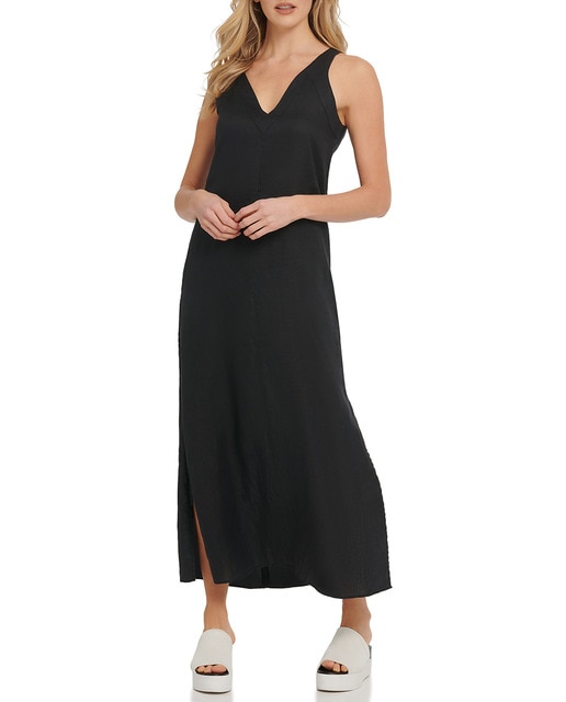 Robe longue à col en V sans manches