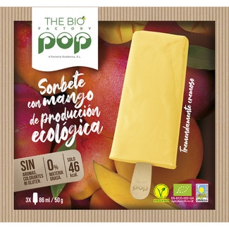 THE BIO FACTORY Pop Sorbet mit Mango aus ökologischem Anbau glutenfrei 3 Stück Behälter 258 ml