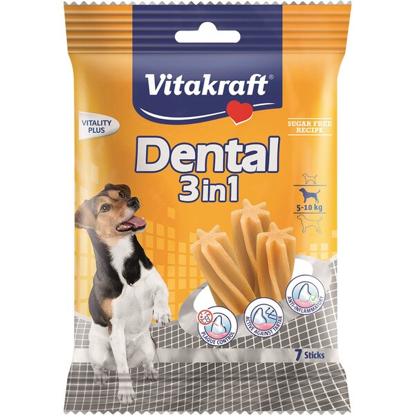 Dental 3 in 1 plaque control sticks for dogs 4-10 kg 7-pack container 120 g