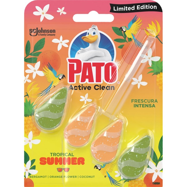 PATO Desinfectante WC colgador Active Clean Tropical Summer blister 1 unidad aroma a bergamota, flor de naranjo y coco