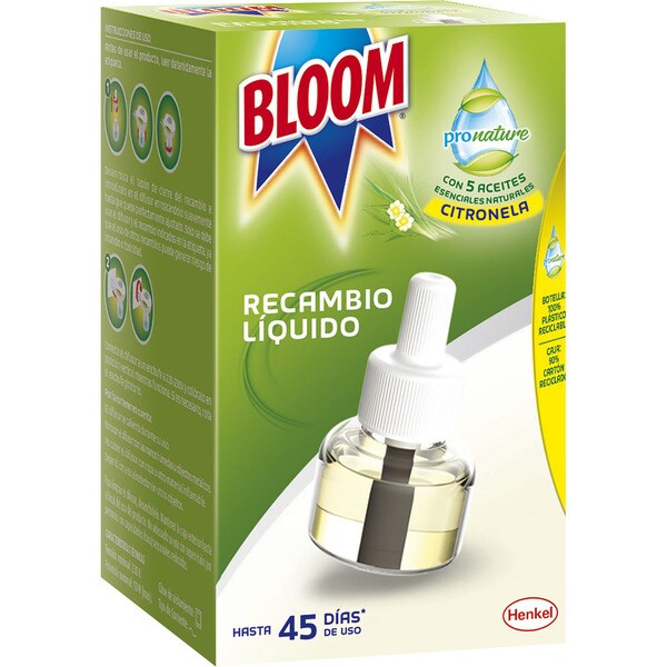 BLOOM Pro Nature insecticida volador eléctrico moscas y mosquitos citronella recambio 22,5 ml