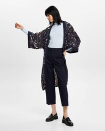 Long navy blue kimono with an embellished print