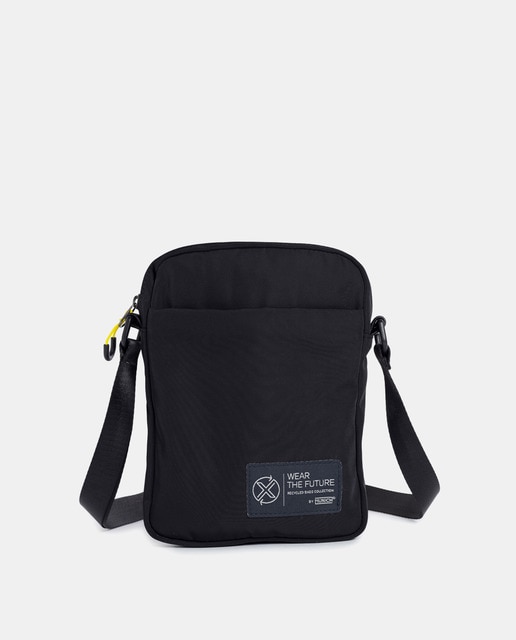 Small black crossbody bag with front pocket and zip fastening · Men's