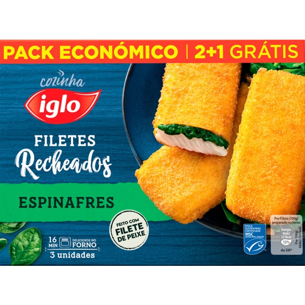 Filetes Recheados com Espinafres 3 unidades embalagem 300 g
