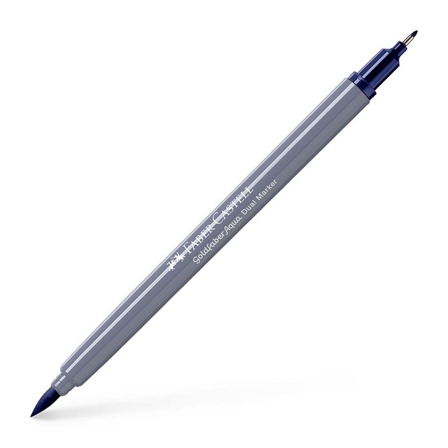 Rotulador Goldfaber aqua dual marker doble punta tinta acuarelable Faber-Castell azul de idantreno.