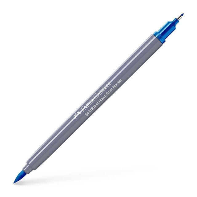 Rotulador Goldfaber aqua dual marker doble punta tinta acuarelable Faber-Castell azul celeste.