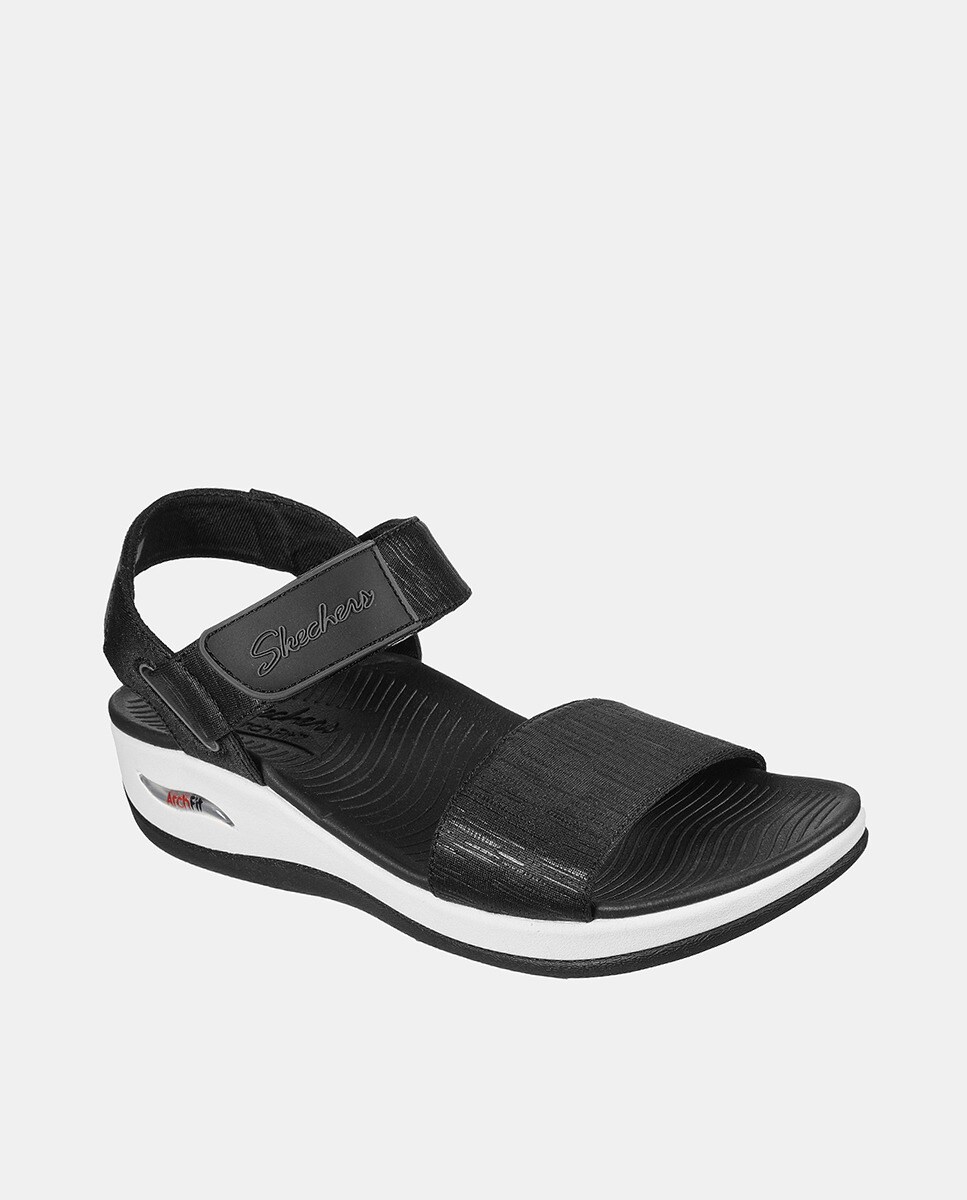 Arch Fit women's wedge sandals with wide straps and adhesive strap
