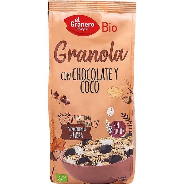 Bio granola con chocolate y coco ecológica y sin gluten bolsa 350 g