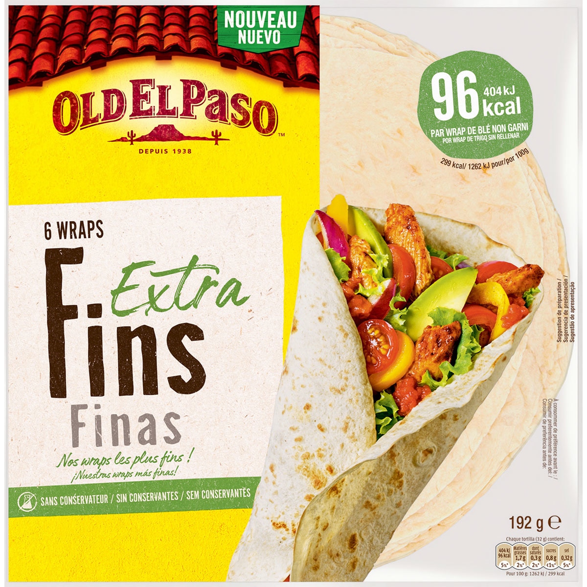 Tortillas wraps extra finas 6 unidades caja 192 g · OLD EL PASO