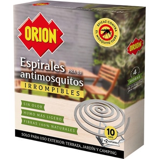 ORION ahuyentador en espiral antimosquitos 4 h para uso exterior paquete 10 unidades + 2 soportes
