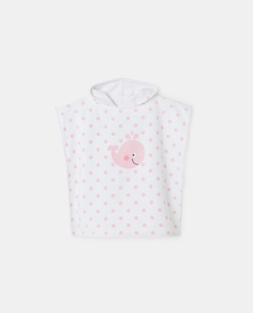 Baby's cape with polka dots and whale decoration