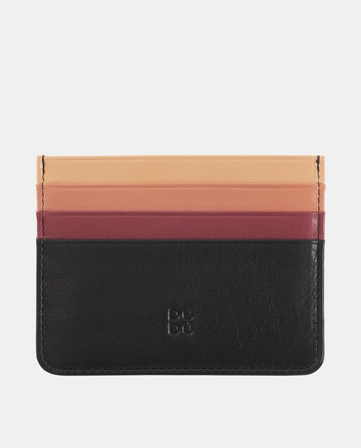 Plain-coloured black nappa calfskin leather card holder