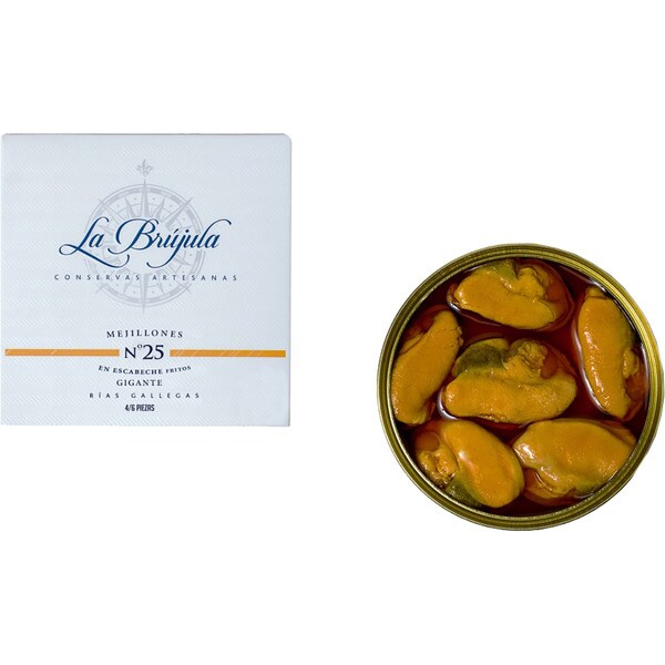 giant fried mussels in marinade from the Galician estuaries 4-6 pieces tin 76 drained weight g