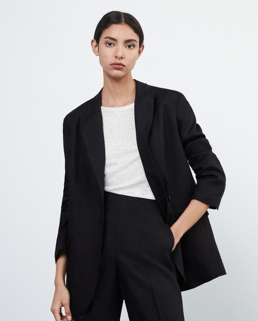 Chaqueta de lino con botón mujer