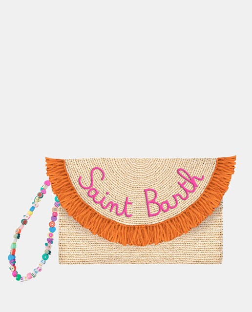 Tan clutch with frayed flap