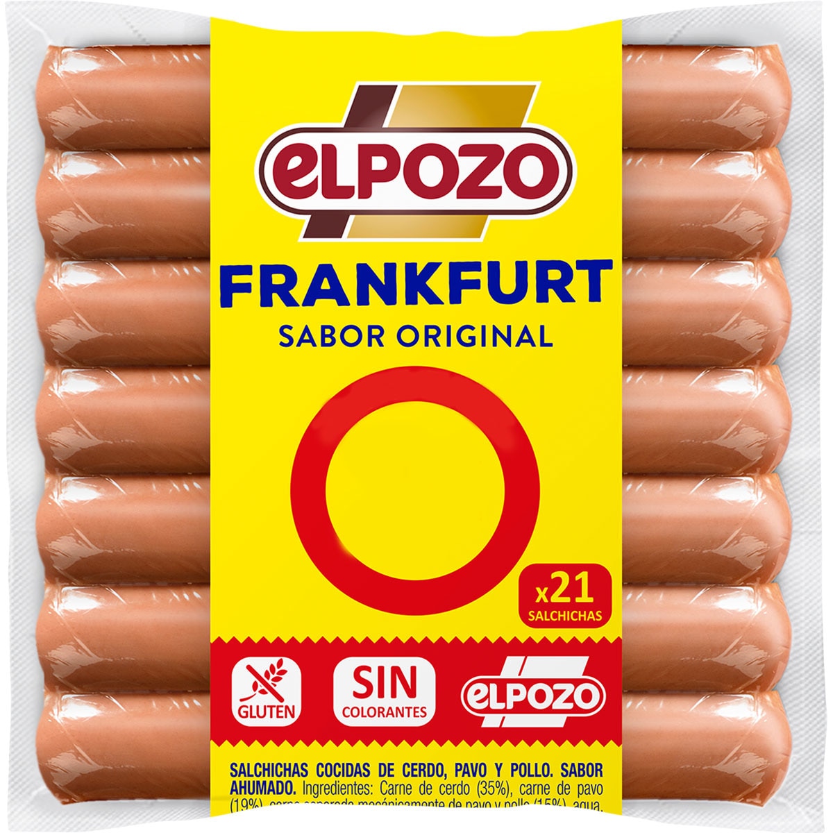 King Upp salchichas Frankfurt cocidas de cerdo, pavo y pollo sabor ahumado pack 3 x 160 g envase 480 g sin gluten - Elpozo