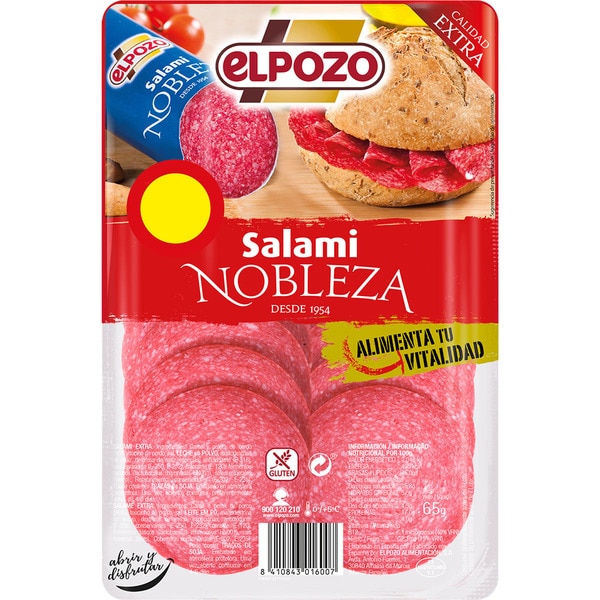 Nobleza salami extra en lonchas sin gluten envase 65 g · ELPOZO